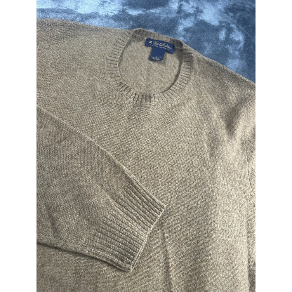 Vtg Brooks Brothers 100% Lambswool Sweater Men's LARGE‎ Tan V-Neck USA Gorpcore